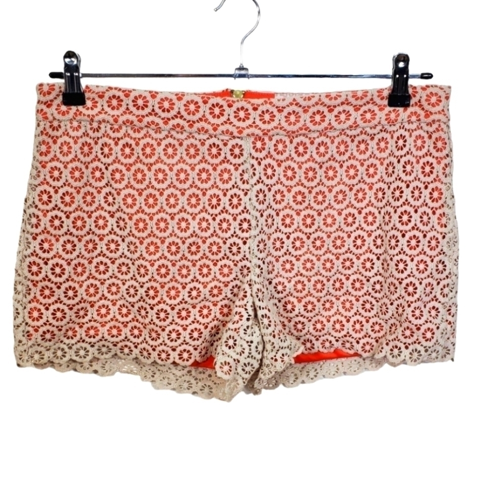 Gianni Bini Shorts Orange Cream Crochet Zip Boho Bohemian Size 11 GB